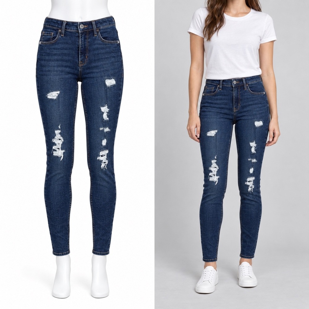Old‎ Navy Rockstar Jeans Womens 4 Petite Blue Distressed High Rise Super Skinny